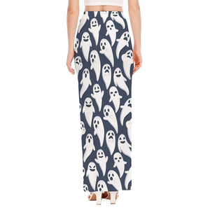 Halloween Ghost Pattern Print High Slit Maxi Skirt