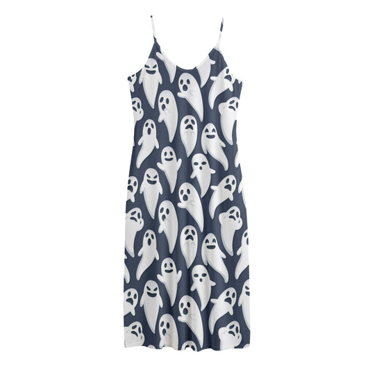Halloween Ghost Pattern Print Jersey Midi Cami Dress