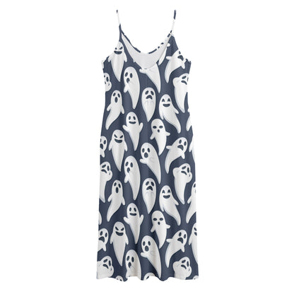 Halloween Ghost Pattern Print Jersey Midi Cami Dress