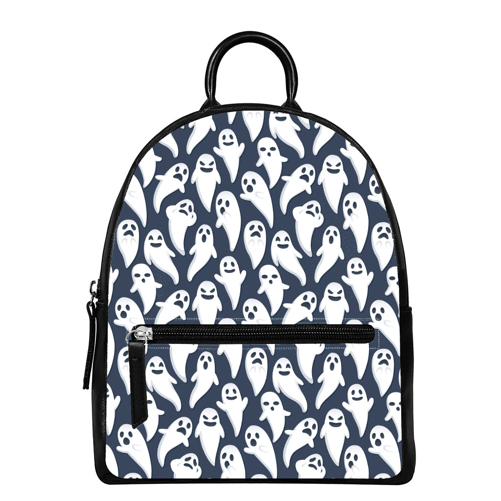 Halloween Ghost Pattern Print Leather Backpack
