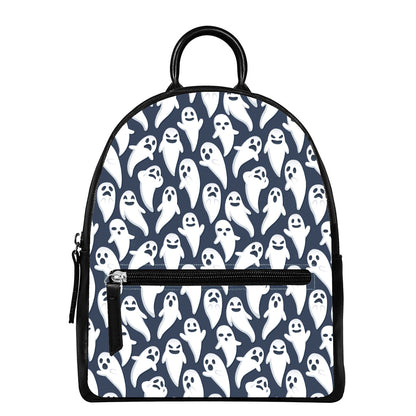 Halloween Ghost Pattern Print Leather Backpack