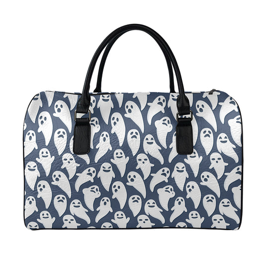 Halloween Ghost Pattern Print Leather Duffle Bag