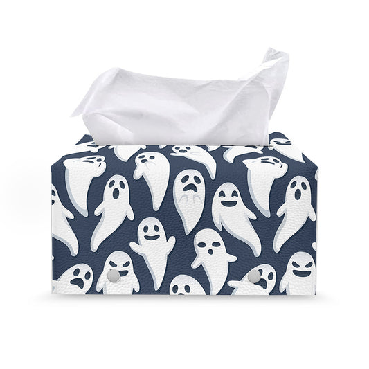 Halloween Ghost Pattern Print Leather Tissue Box Cover