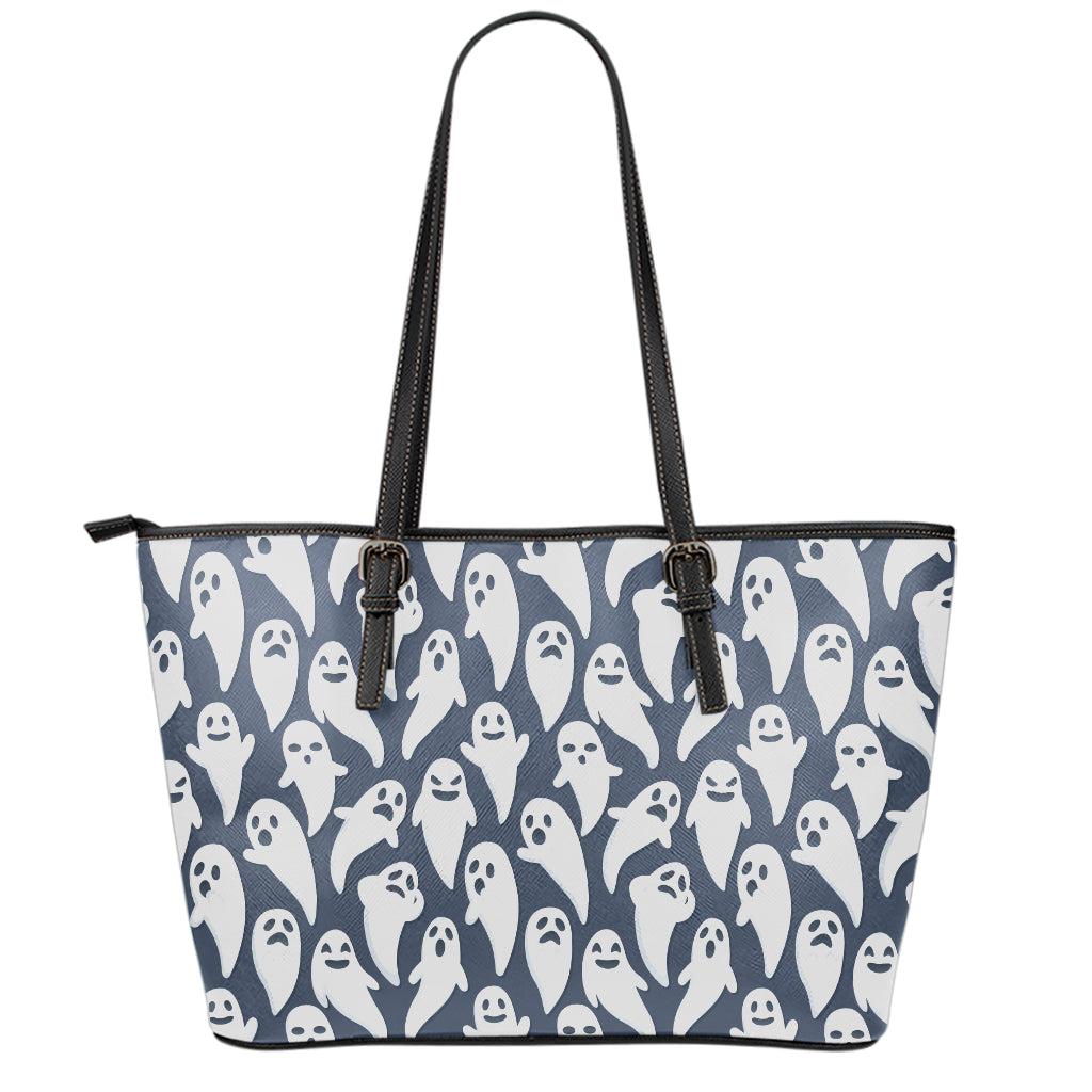 Halloween Ghost Pattern Print Leather Tote Bag