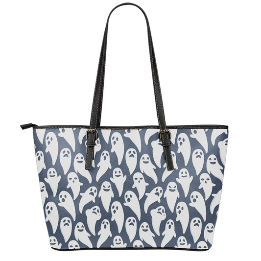 Halloween Ghost Pattern Print Leather Tote Bag