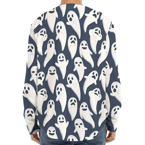 Halloween Ghost Pattern Print Long Sleeve Baseball Jersey