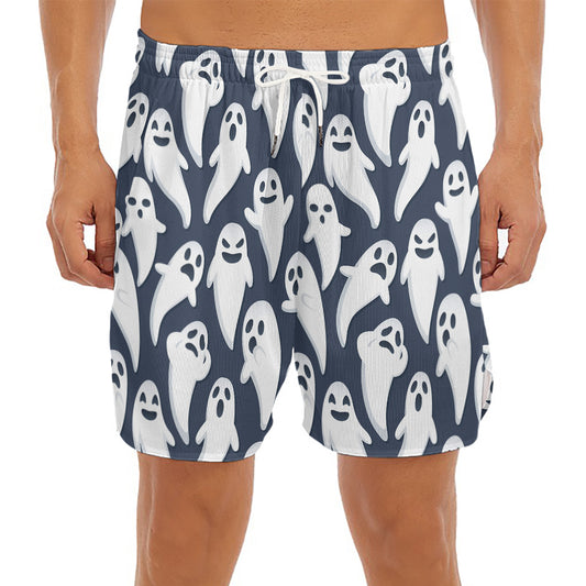 Halloween Ghost Pattern Print Men's Split Running Shorts