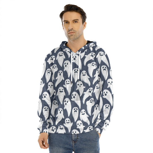 Halloween Ghost Pattern Print Men's Velvet Pullover Hoodie