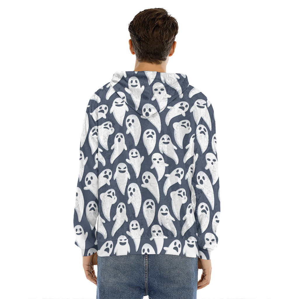 Halloween Ghost Pattern Print Men's Velvet Pullover Hoodie