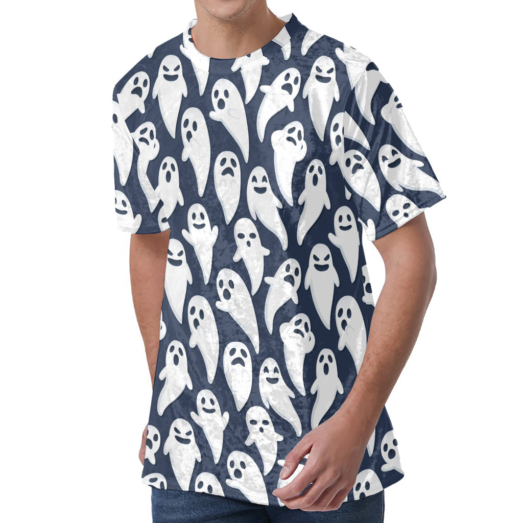 Halloween Ghost Pattern Print Men's Velvet T-Shirt