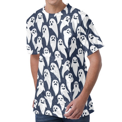 Halloween Ghost Pattern Print Men's Velvet T-Shirt