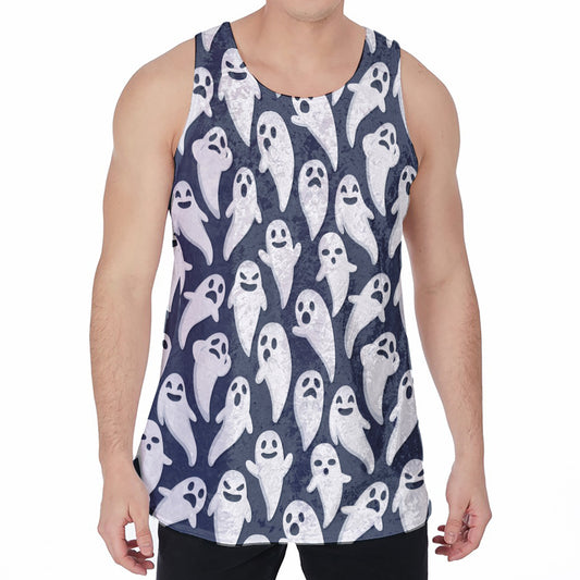 Halloween Ghost Pattern Print Men's Velvet Tank Top