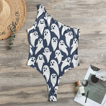 Halloween Ghost Pattern Print One Shoulder Bodysuit