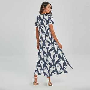 Halloween Ghost Pattern Print Short Sleeve Maxi Dress