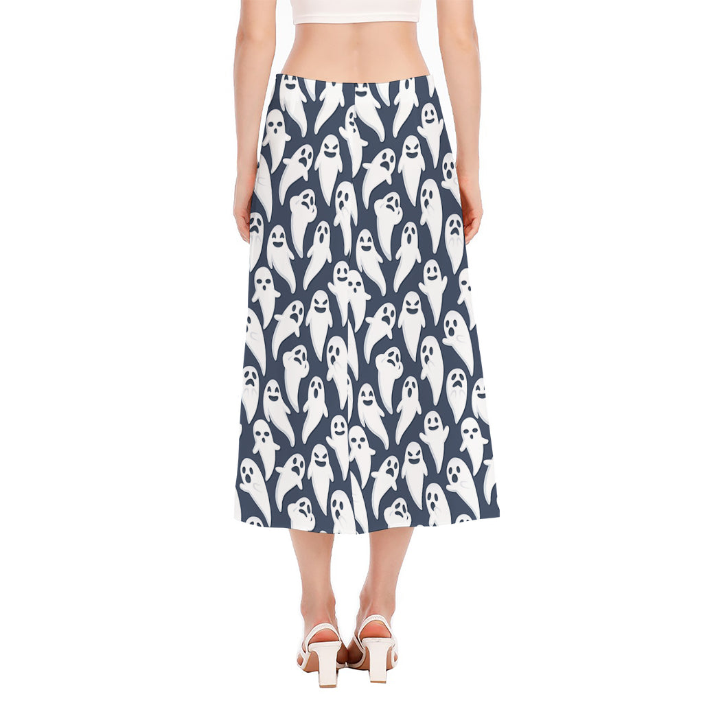 Halloween Ghost Pattern Print Side Slit Midi Skirt
