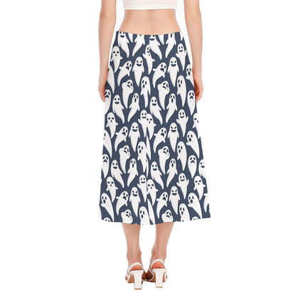 Halloween Ghost Pattern Print Side Slit Midi Skirt