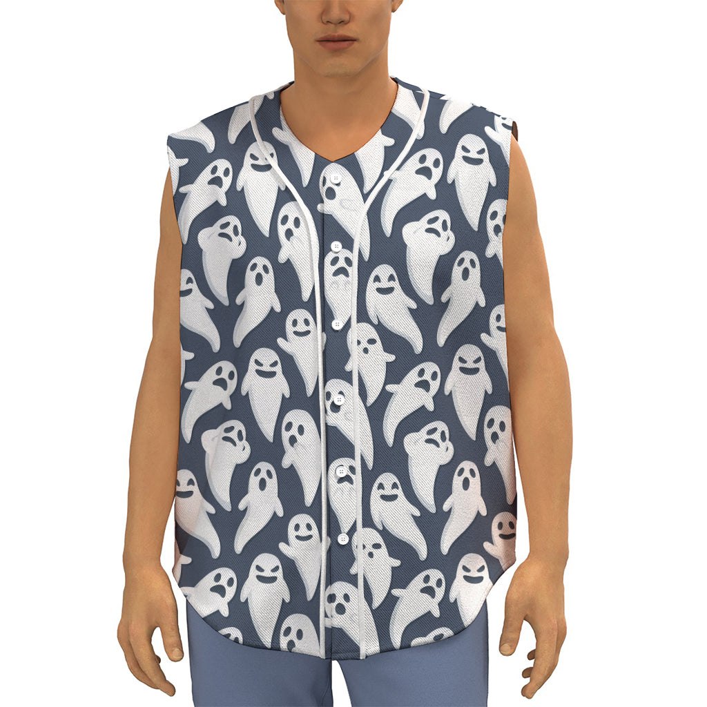 Halloween Ghost Pattern Print Sleeveless Baseball Jersey