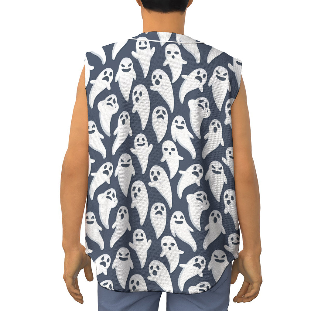 Halloween Ghost Pattern Print Sleeveless Baseball Jersey