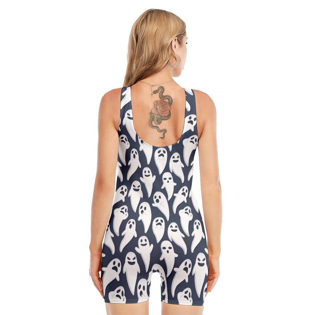 Halloween Ghost Pattern Print Sleeveless One Piece Swimsuit