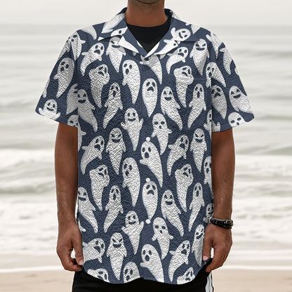 Halloween Ghost Pattern Print Textured Short Sleeve Shirt