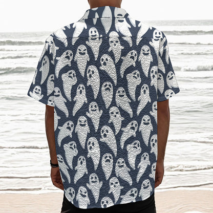 Halloween Ghost Pattern Print Textured Short Sleeve Shirt