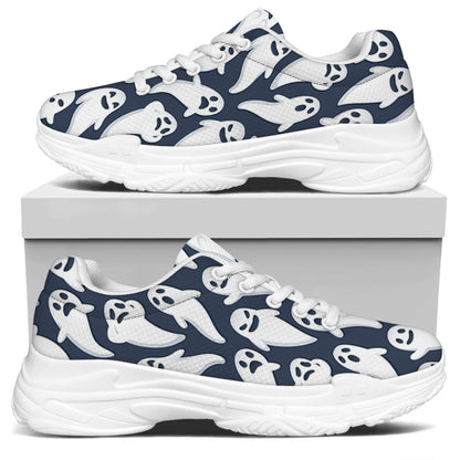 Halloween Ghost Pattern Print White Chunky Shoes