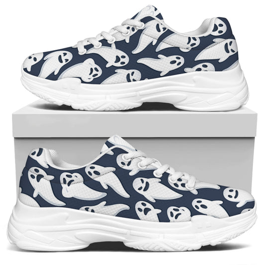 Halloween Ghost Pattern Print White Chunky Shoes