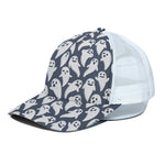Halloween Ghost Pattern Print White Mesh Trucker Cap