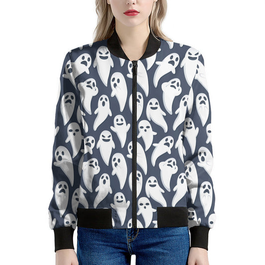 Halloween Ghost Pattern Print Women's Bomber Jacket
