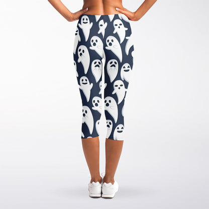 Halloween Ghost Pattern Print Women's Capri Leggings