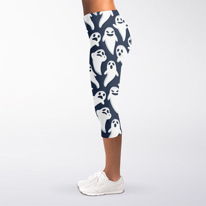 Halloween Ghost Pattern Print Women's Capri Leggings