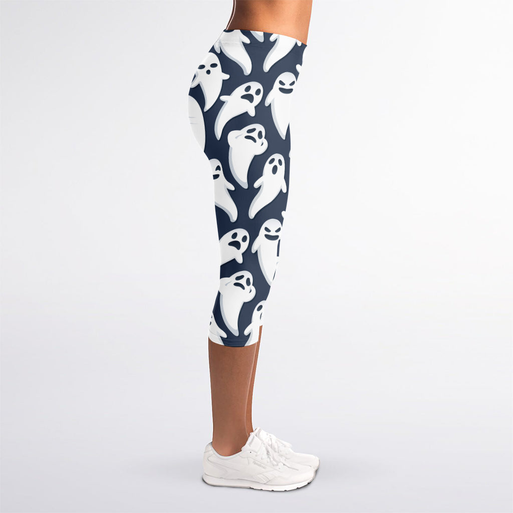 Halloween Ghost Pattern Print Women's Capri Leggings