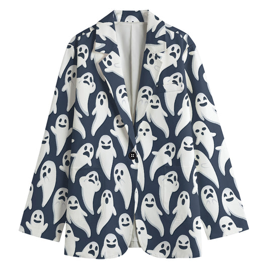 Halloween Ghost Pattern Print Women's Cotton Blazer