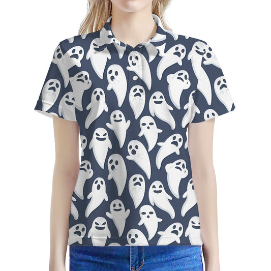 Halloween Ghost Pattern Print Women's Polo Shirt