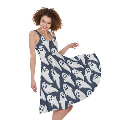 Halloween Ghost Pattern Print Women's Sleeveless Dress
