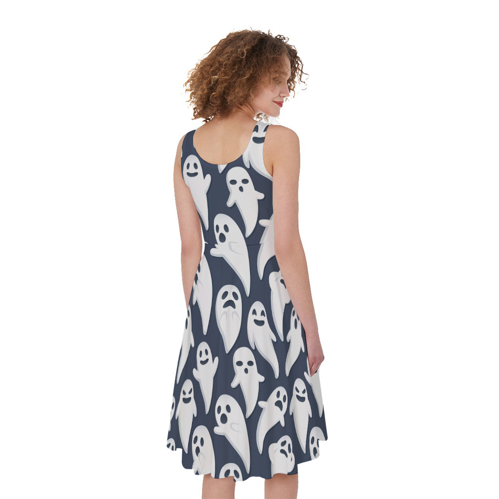 Halloween Ghost Pattern Print Women's Sleeveless Dress