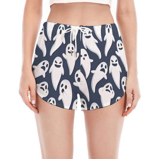 Halloween Ghost Pattern Print Women's Split Running Shorts