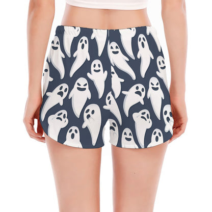 Halloween Ghost Pattern Print Women's Split Running Shorts