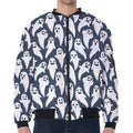 Halloween Ghost Pattern Print Zip Sleeve Bomber Jacket