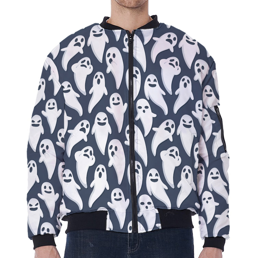 Halloween Ghost Pattern Print Zip Sleeve Bomber Jacket