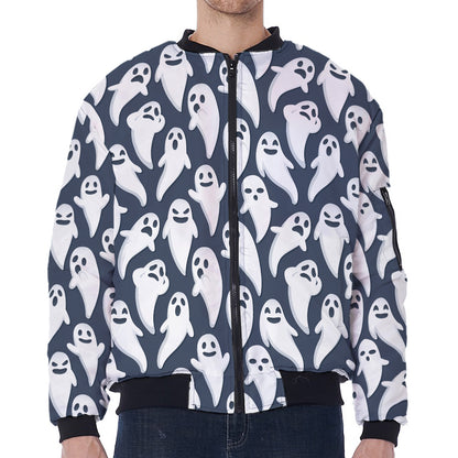 Halloween Ghost Pattern Print Zip Sleeve Bomber Jacket