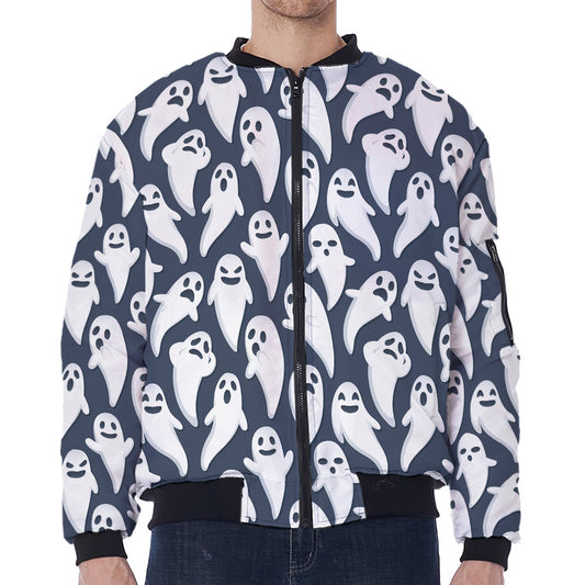 Halloween Ghost Pattern Print Zip Sleeve Bomber Jacket