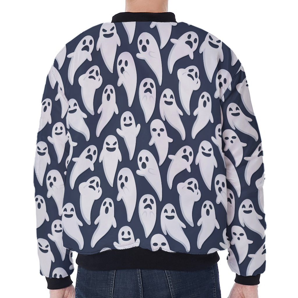 Halloween Ghost Pattern Print Zip Sleeve Bomber Jacket