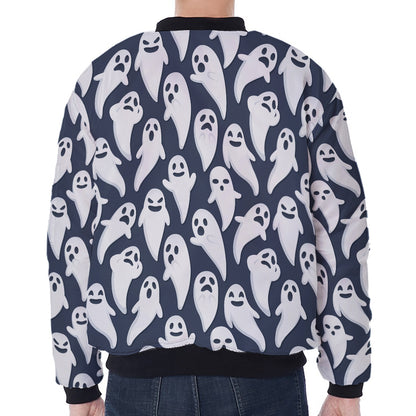 Halloween Ghost Pattern Print Zip Sleeve Bomber Jacket