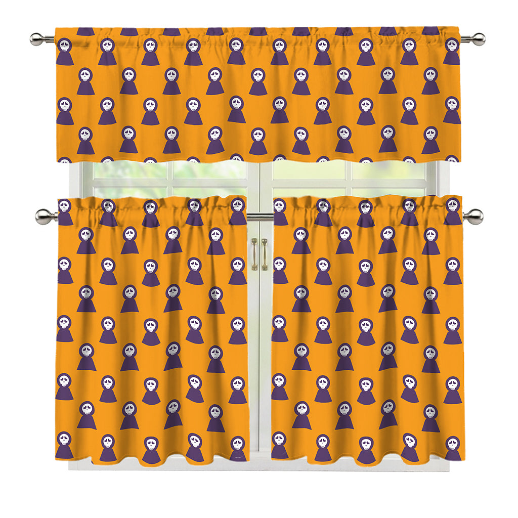 Halloween Grim Reaper Pattern Print 3 Piece Kitchen Curtains