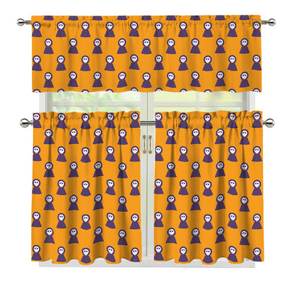 Halloween Grim Reaper Pattern Print 3 Piece Kitchen Curtains