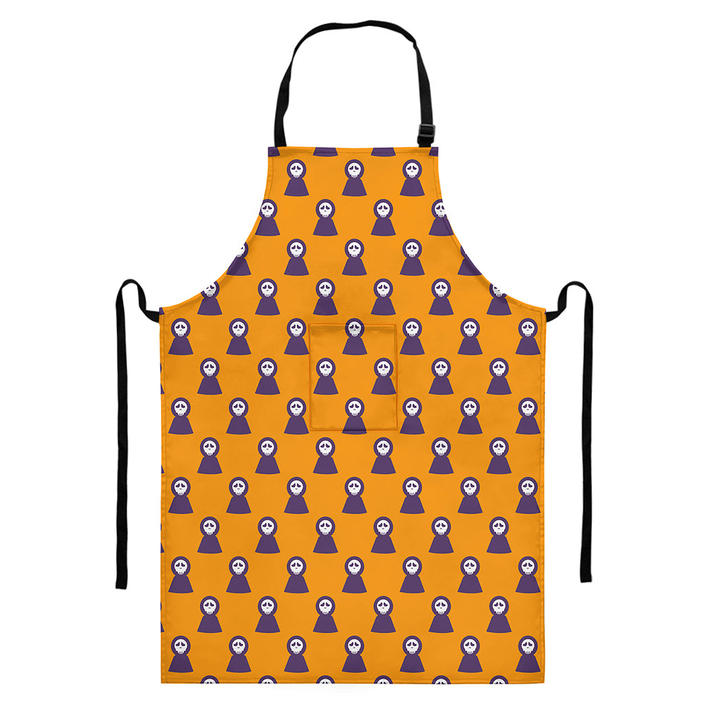 Halloween Grim Reaper Pattern Print Bib Apron With Pocket
