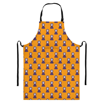 Halloween Grim Reaper Pattern Print Bib Apron With Pocket