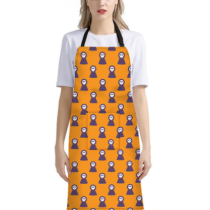 Halloween Grim Reaper Pattern Print Bib Apron With Pocket