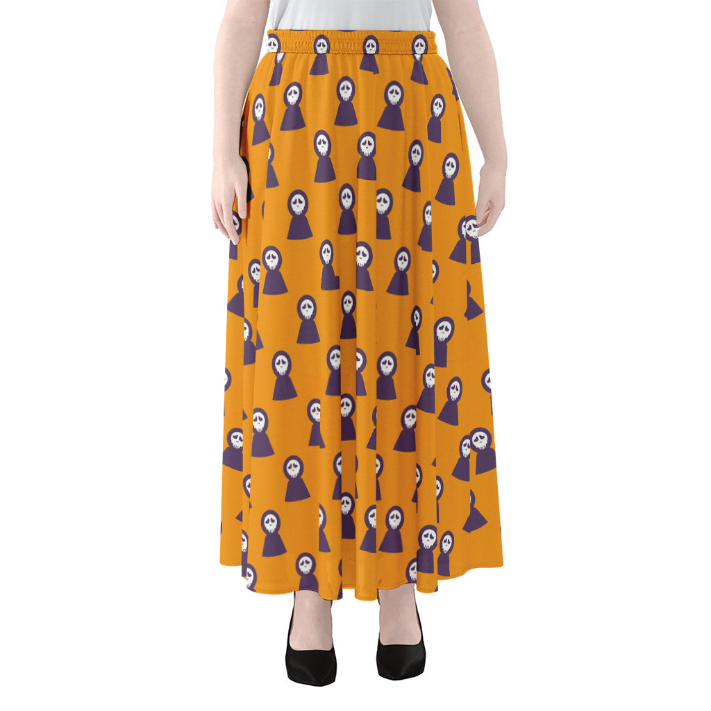 Halloween Grim Reaper Pattern Print Chiffon Maxi Skirt